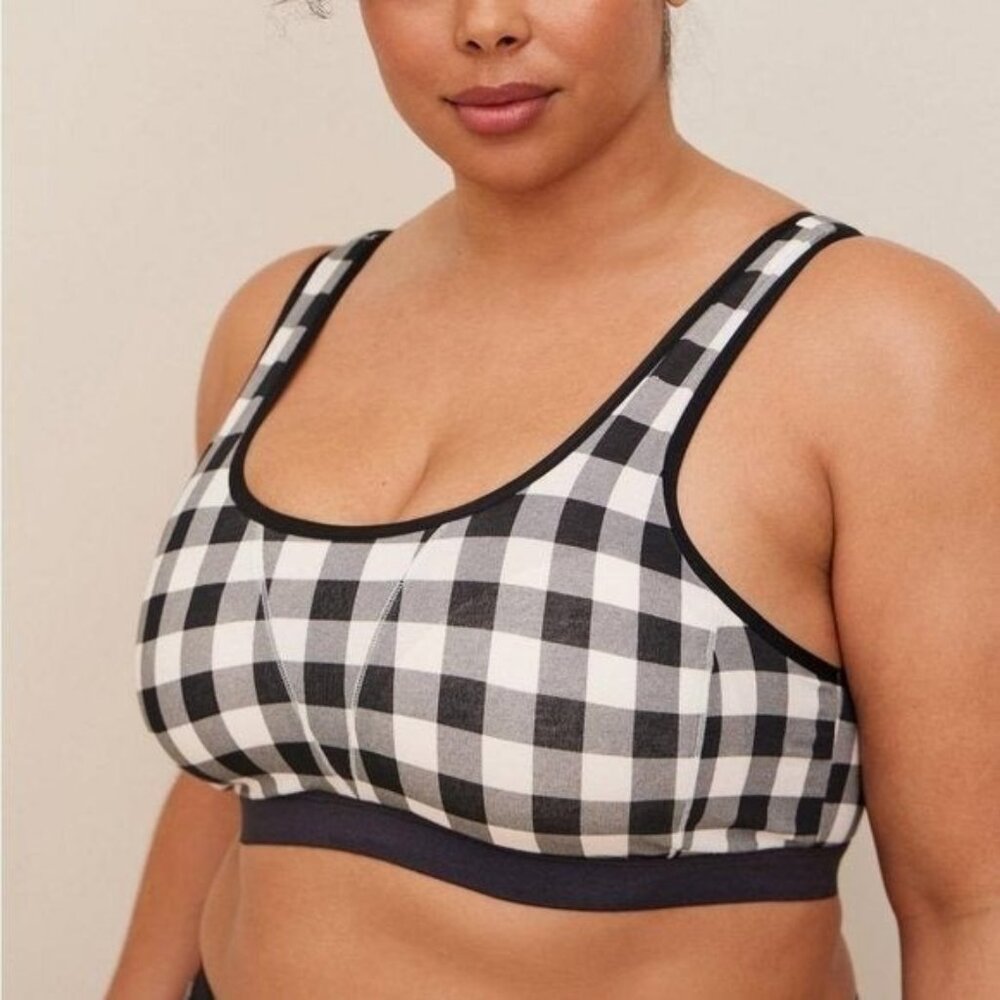 Torrid Bra Bralette 0X Black- White Buffalo Plaid Pullover Wireless Light Padded